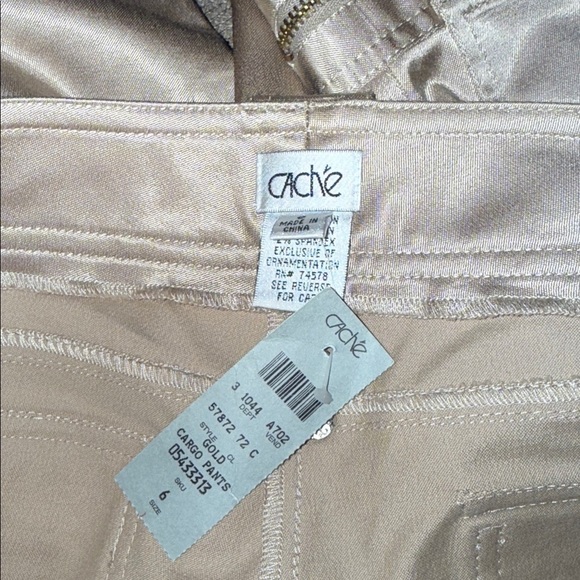 Cache Vintage Y2K Deadstock Champagne Metallic Satin Low Rise Cargo Flares SZ 6 - Picture 8 of 10